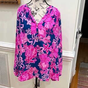 Lilly Pulitzer Vibrant Pink and Navy blouse XL NWT
